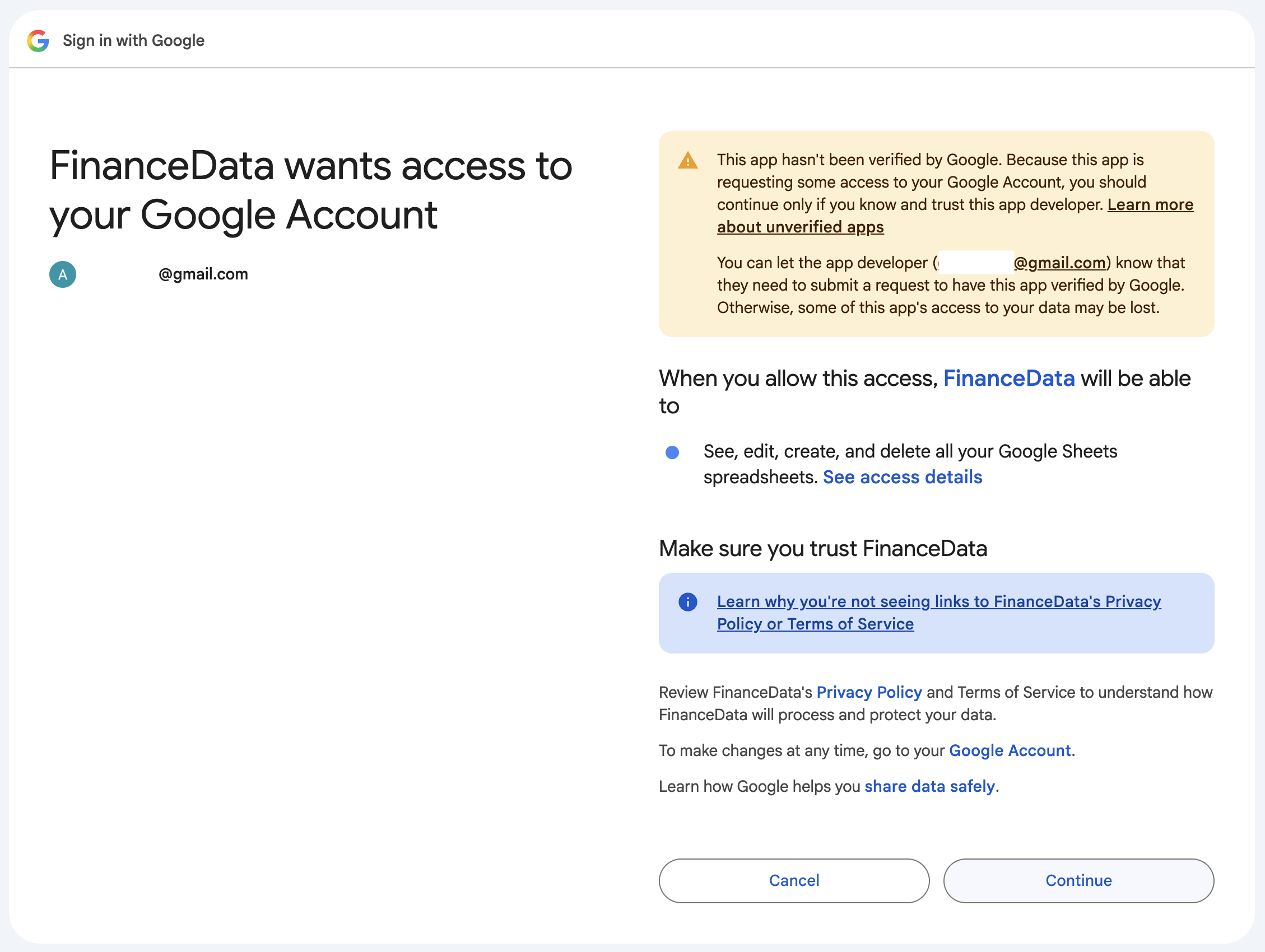 Allow spreadsheet access permissions